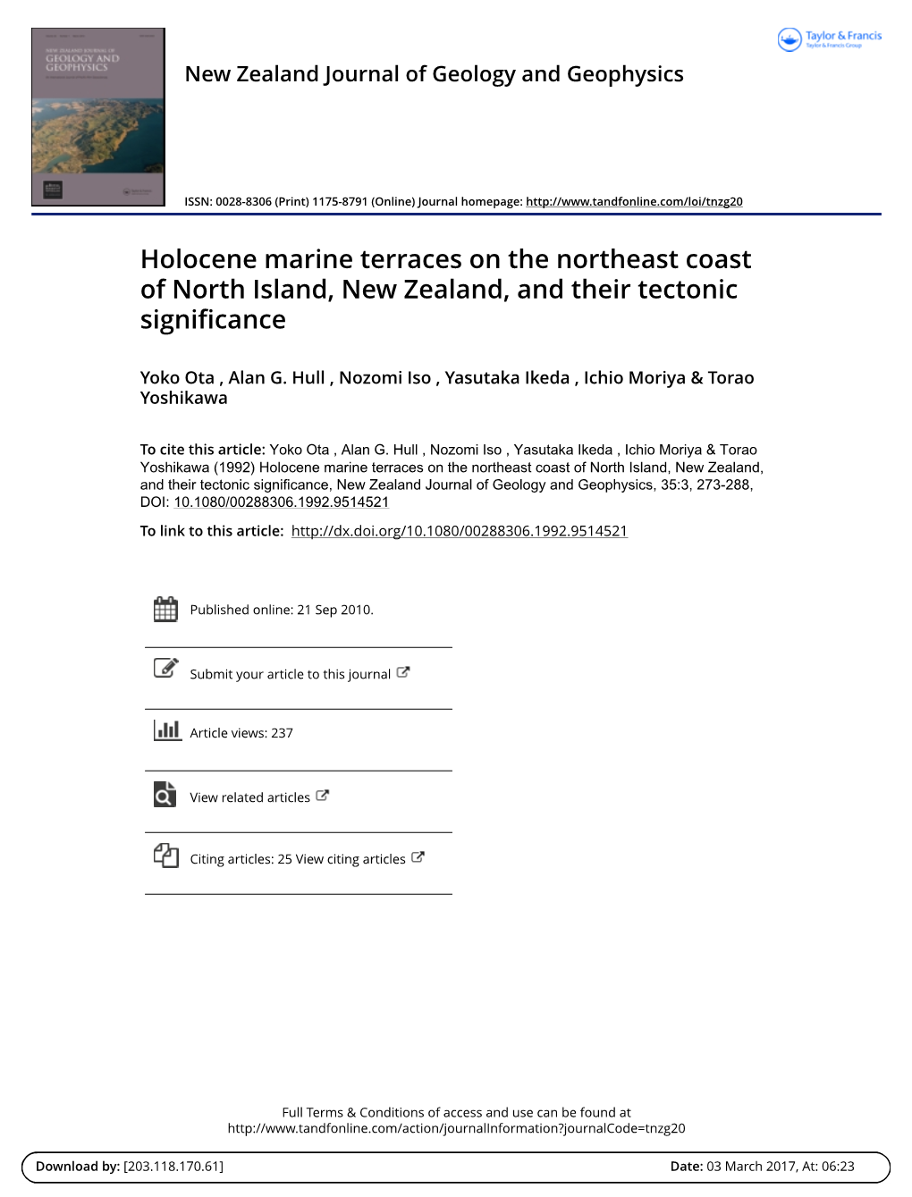 Holocene Marine Terraces on the Northeast Coast of North Island, New Zealand, and Their Tectonic Significance