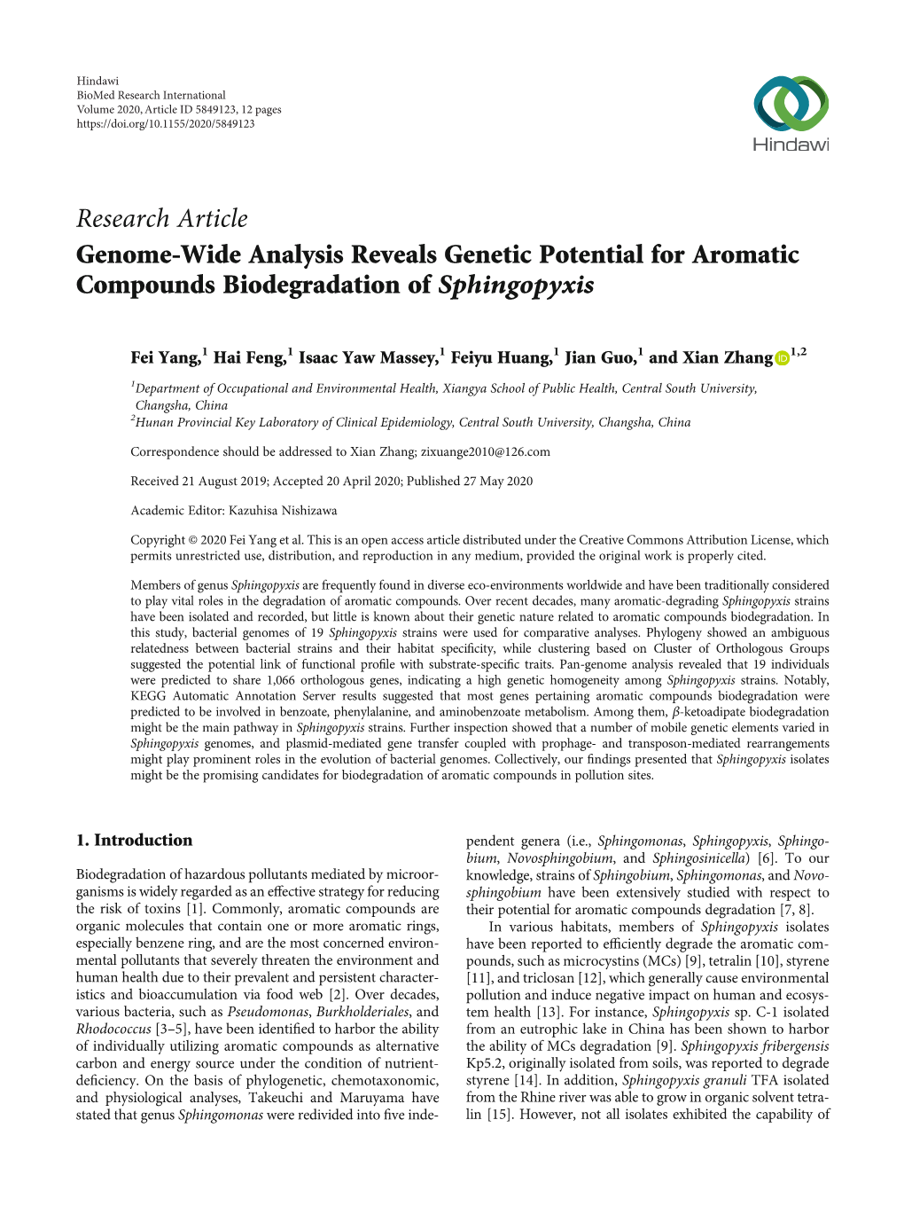 Genome-Wide Analysis Reveals Genetic Potential for Aromatic Compounds Biodegradation of Sphingopyxis