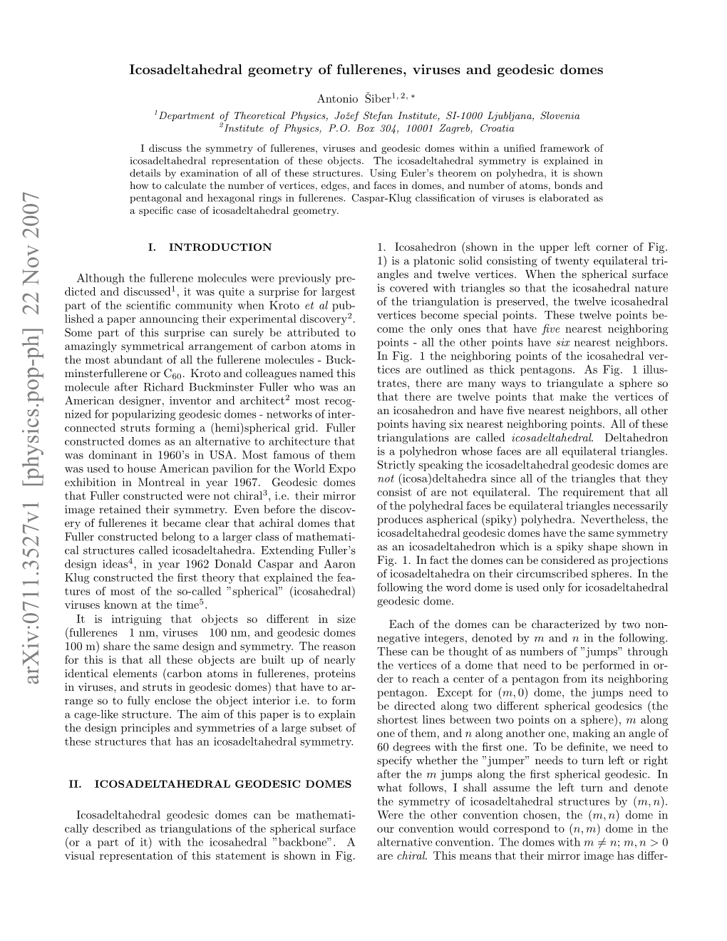 Icosadeltahedral Geometry of Fullerenes, Viruses and Geodesic Domes