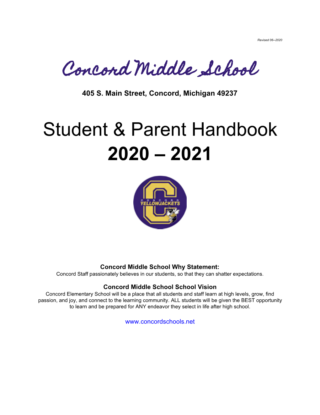 Student & Parent Handbook 2020 – 2021