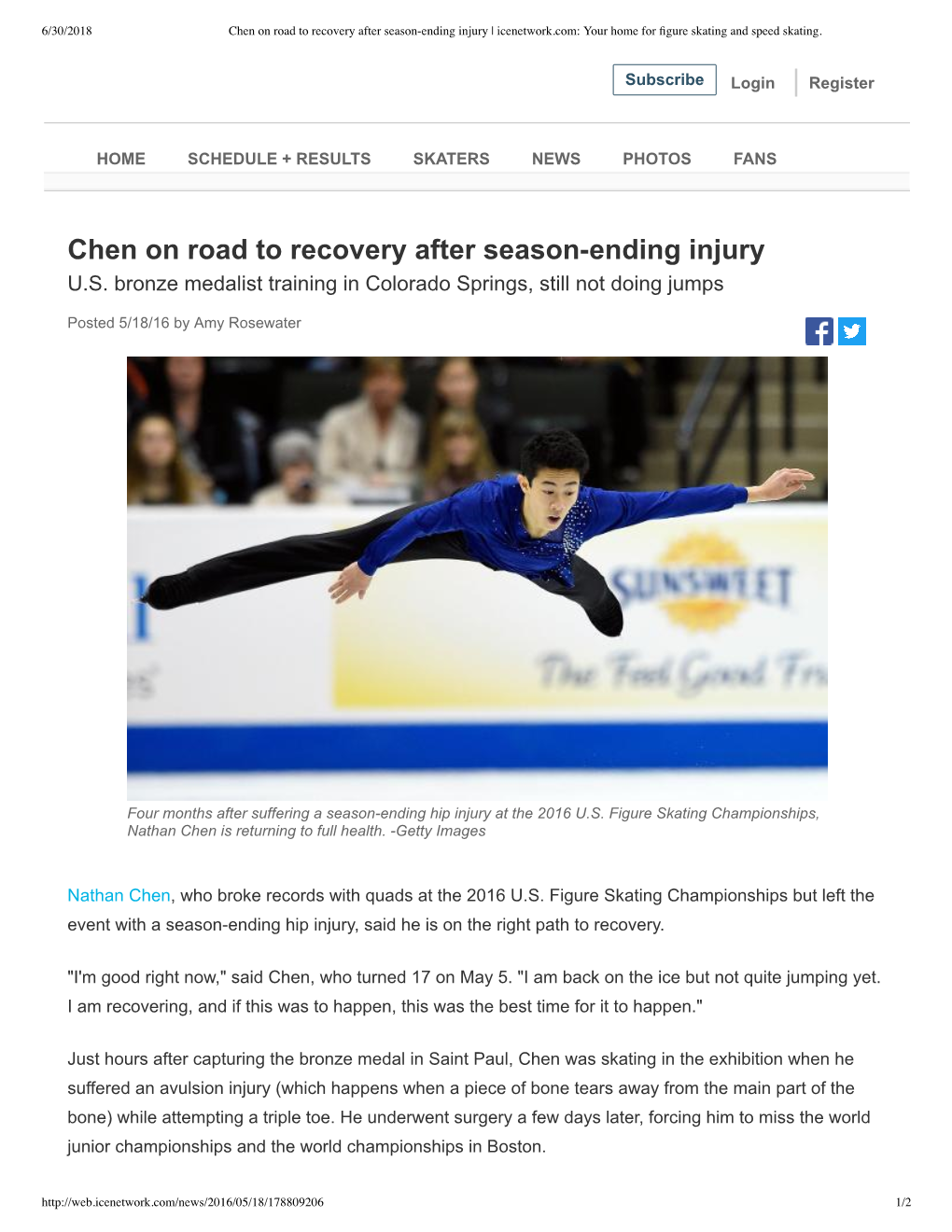 Chen on Road to Recovery After Seasonending Injury