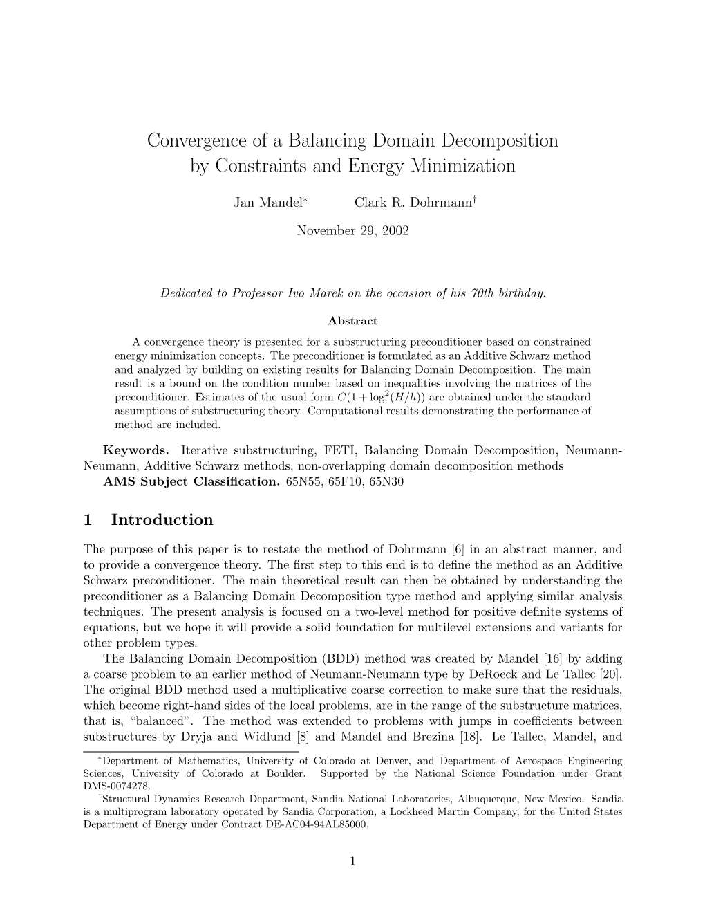 Convergence of a Balancing Domain Decomposition by Constraints and Energy Minimization