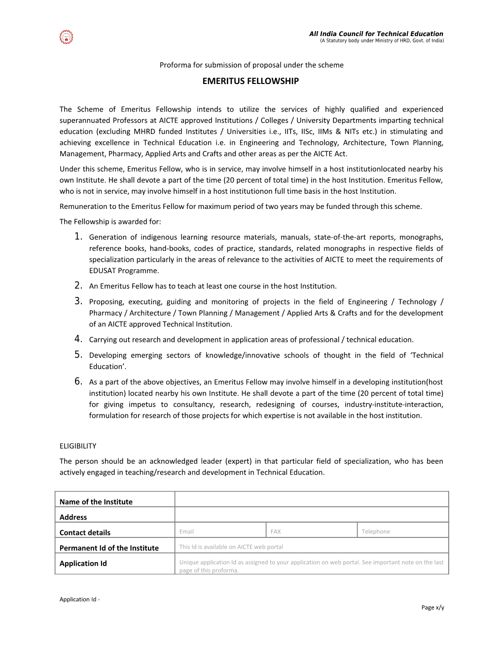 Proforma for Submission of Proposal Under the Scheme