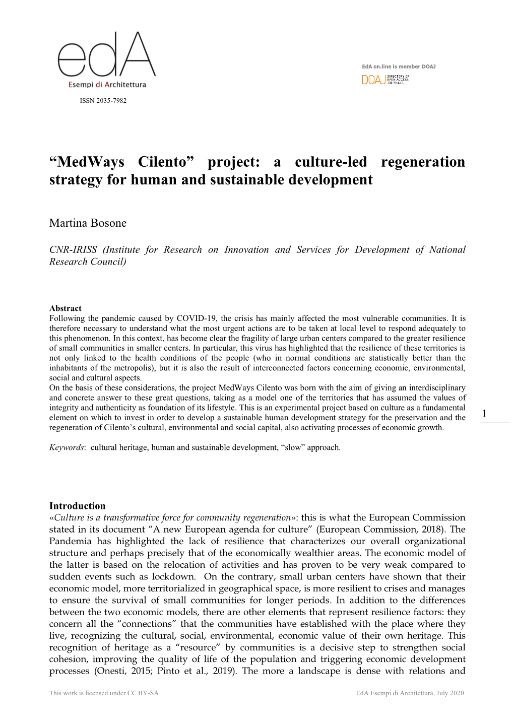 Medways Cilento” Project: a Culture-Led Regeneration Strategy for Human and Sustainable Development