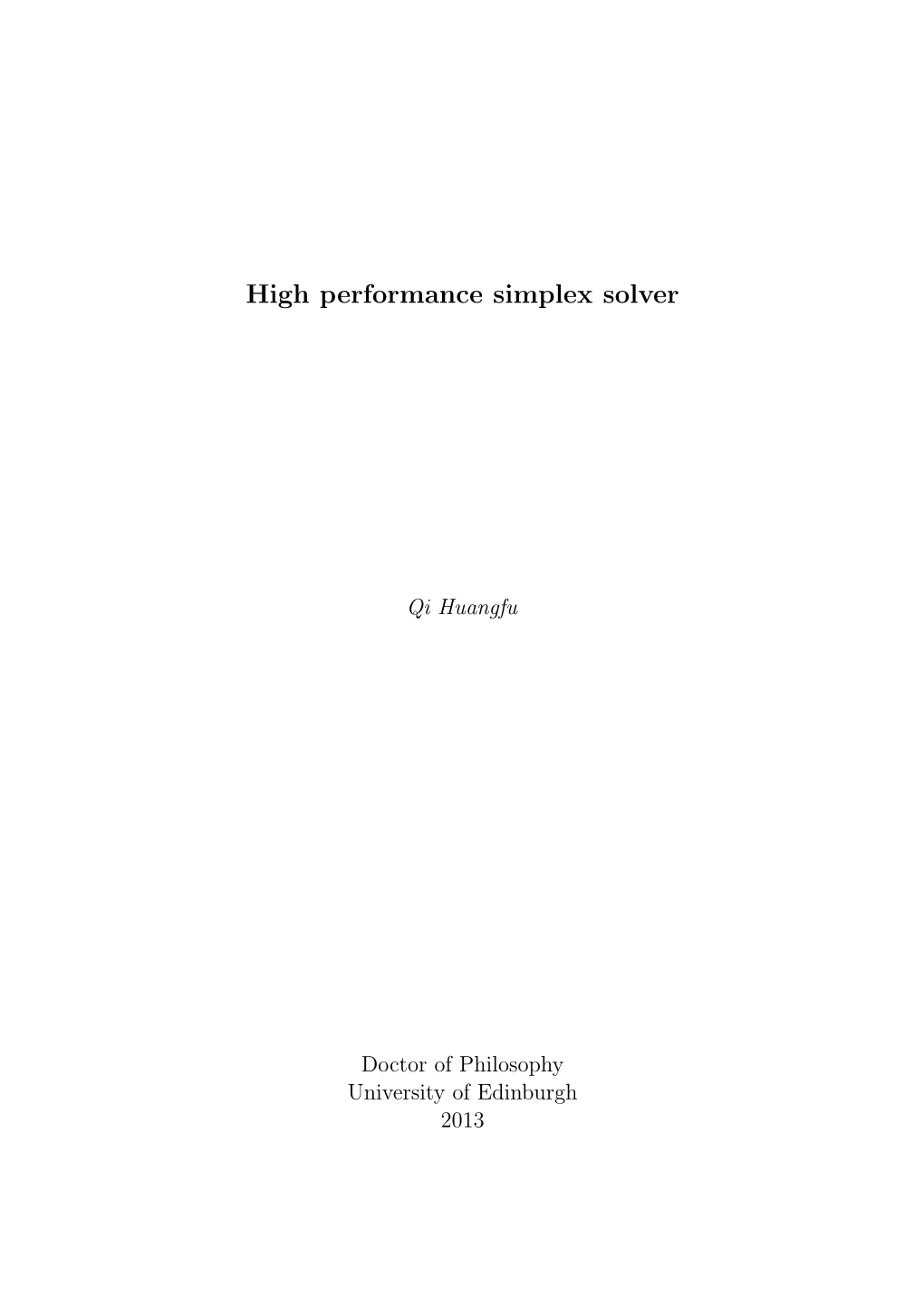 High Performance Simplex Solver