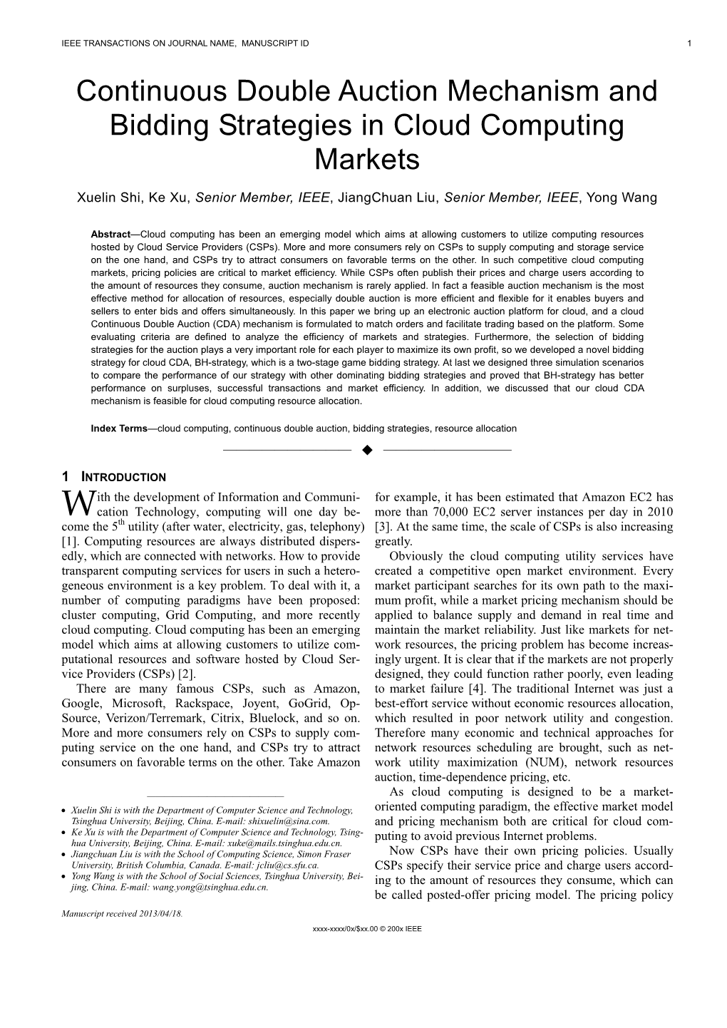 Continuous Double Auction Mechanism and Bidding Strategies in Cloud Computing Markets