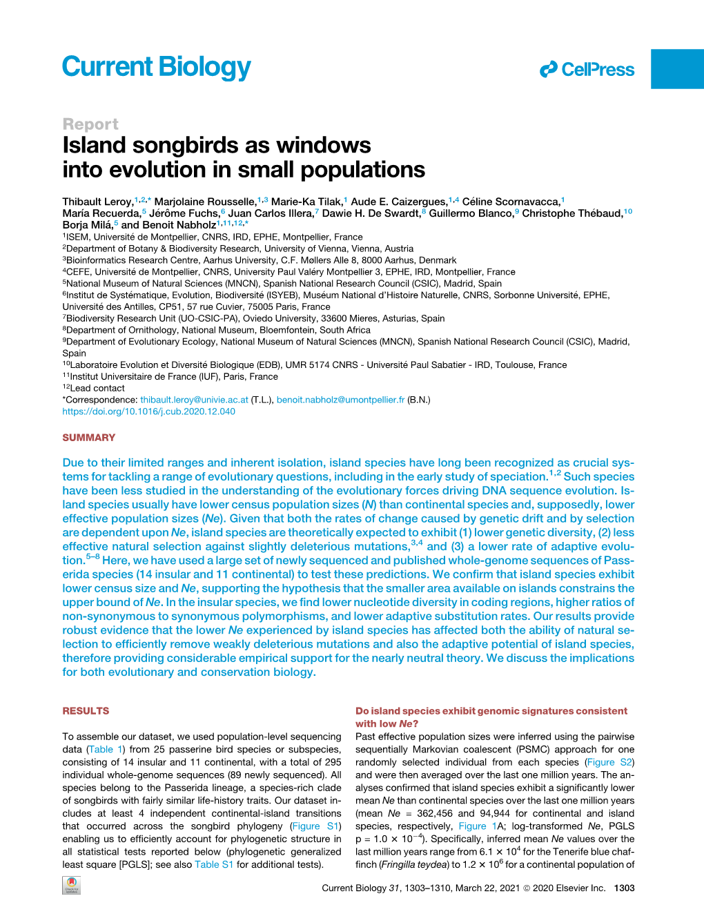 Island Songbirds As Windows Into Evolution in Small Populations