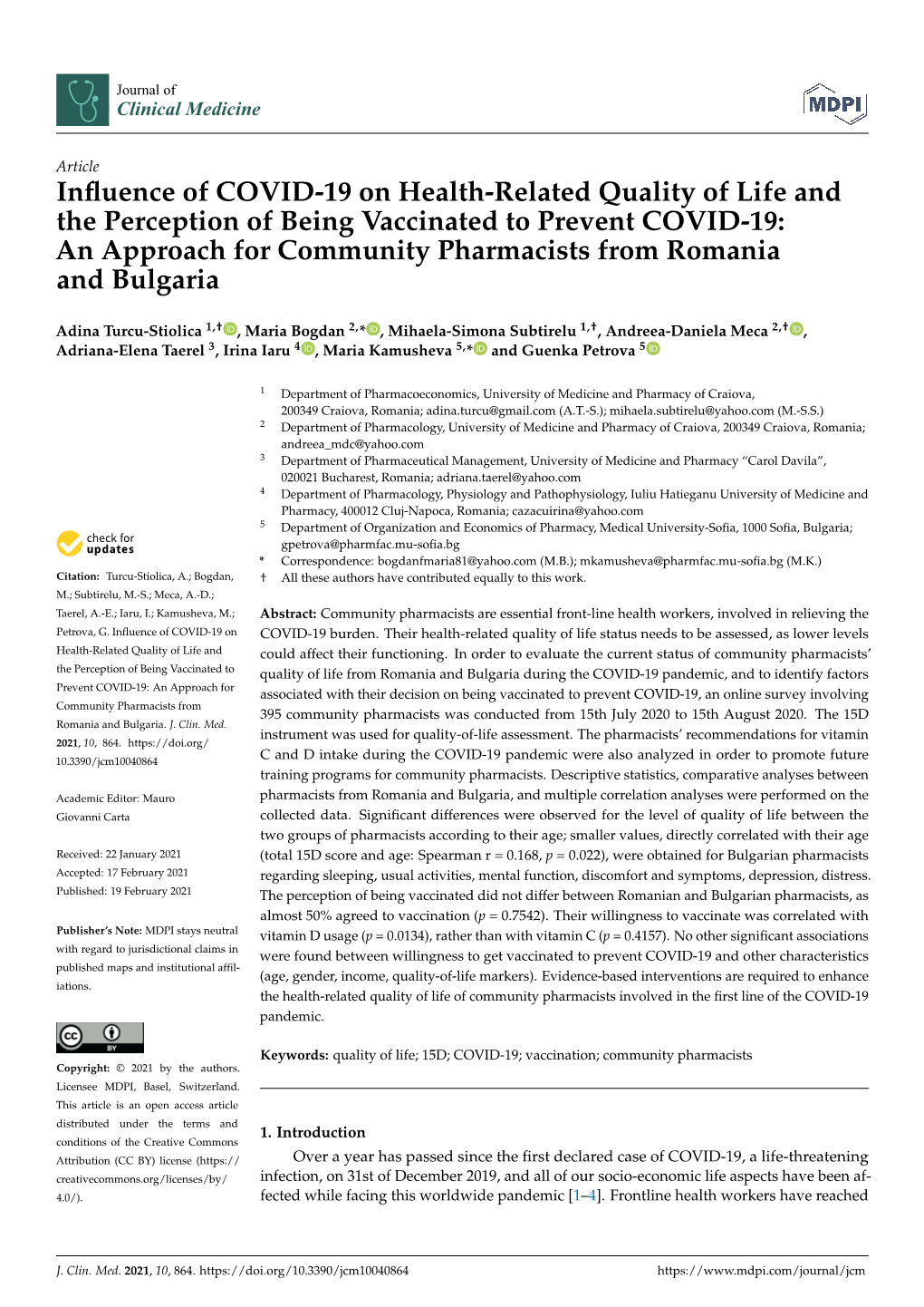 Influence of COVID-19 on Health-Related Quality of Life And