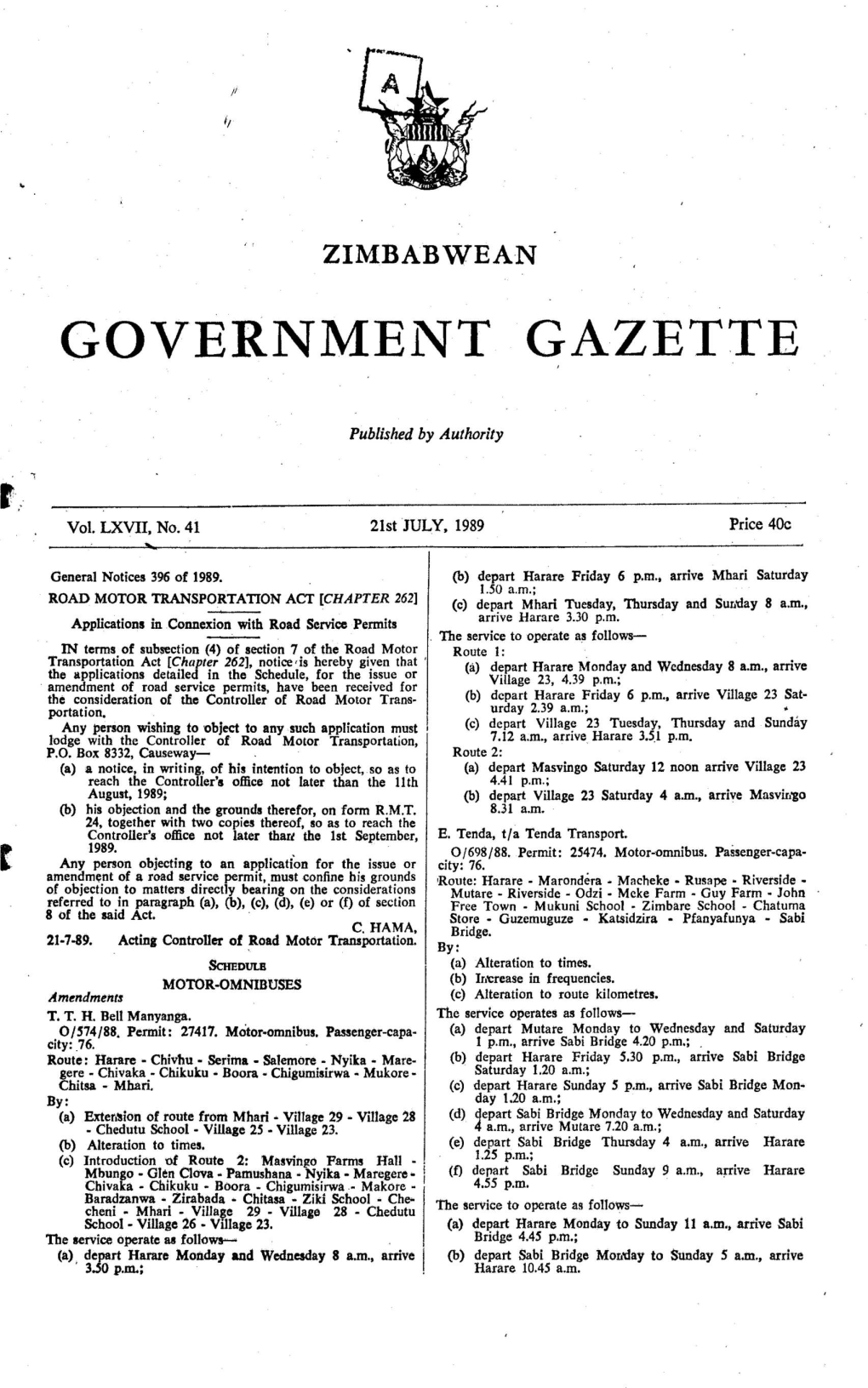 Zimbabwean | Government Gazette