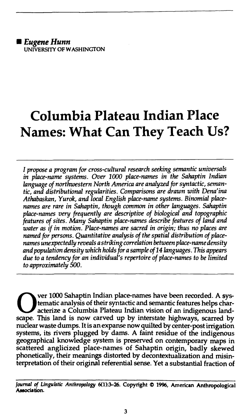 Columbia Plateau Indian Place Names: What Can They Teach Us?