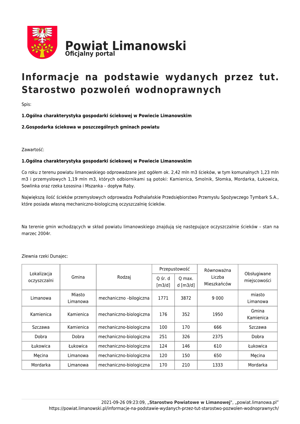 Informacje Na Podstawie Wydanych Przez Tut. Starostwo Pozwoleń Wodnoprawnych