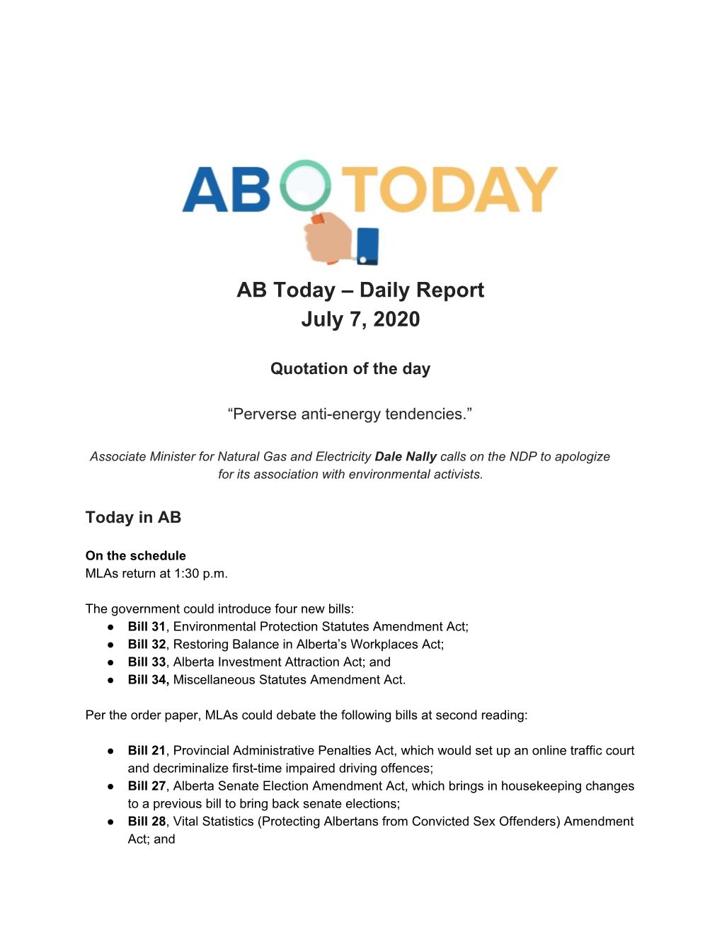 AB Today – Daily Report July 7, 2020