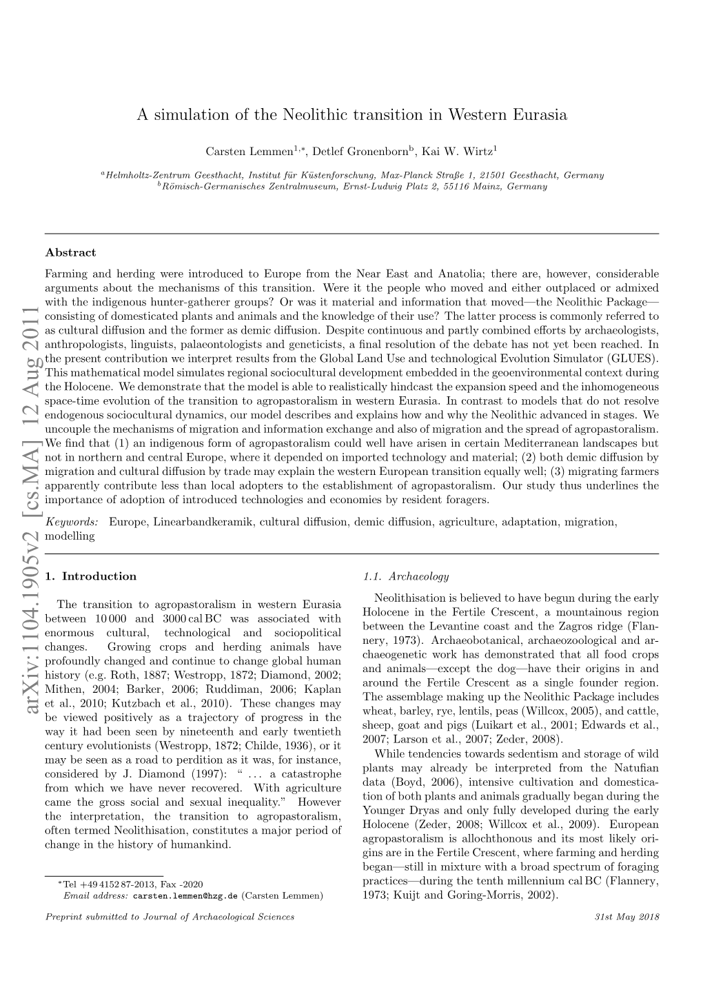 Arxiv:1104.1905V2 [Cs.MA] 12 Aug 2011