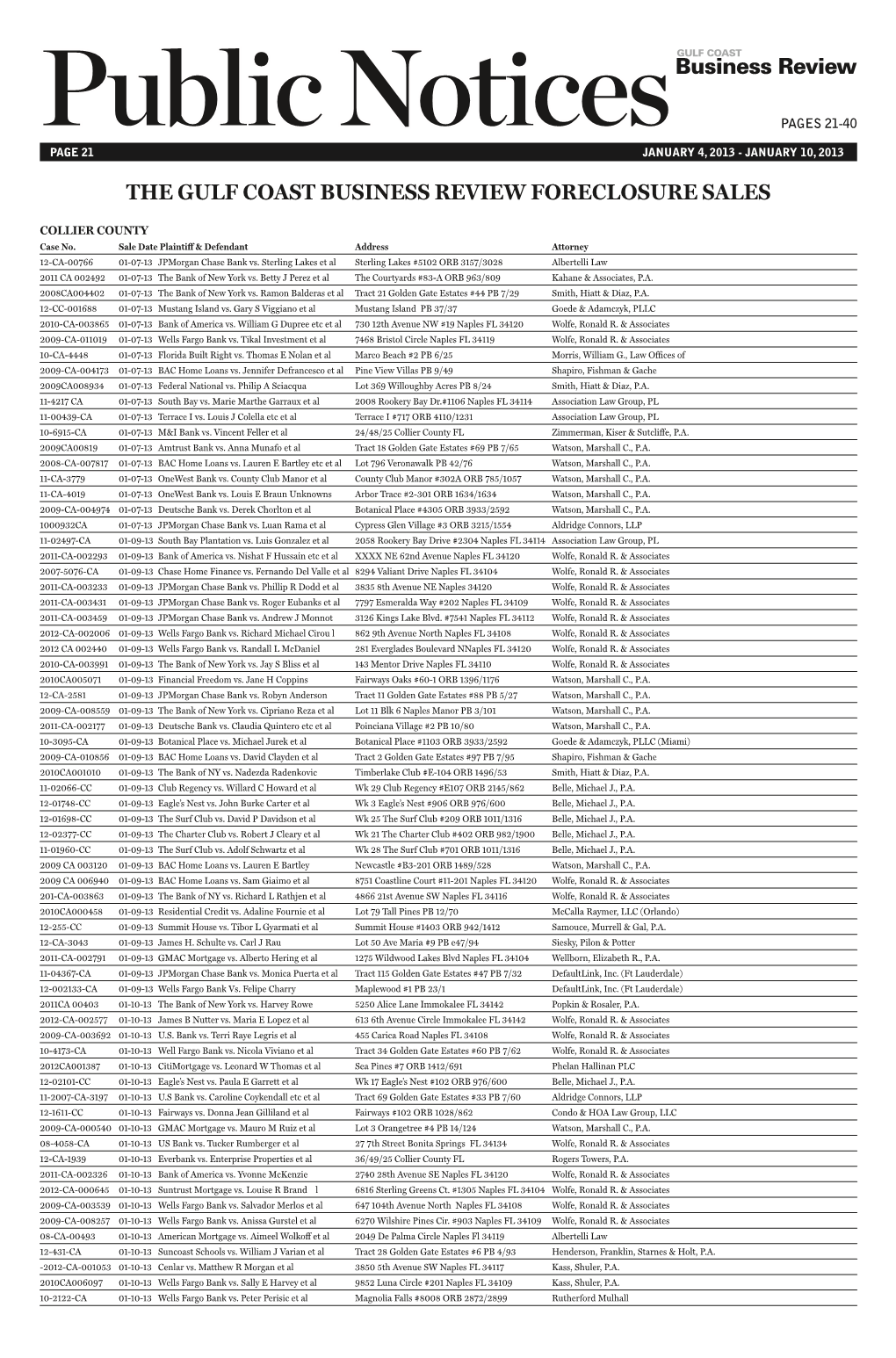 The Gulf Coast Business Review Foreclosure Sales