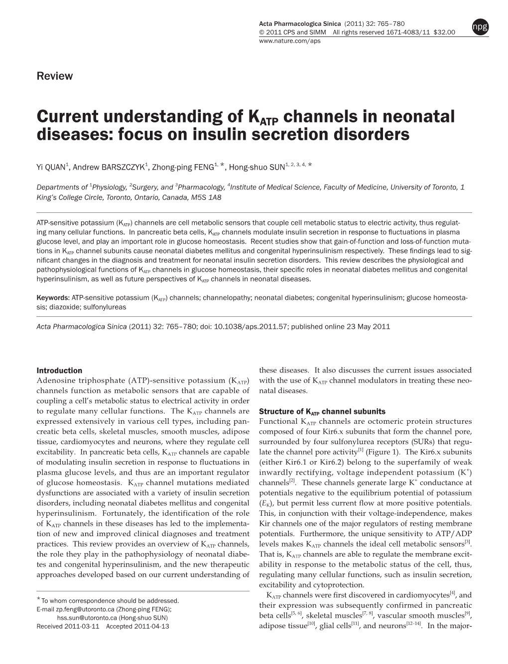 Current Understanding of KATP Channels in Neonatal Diseases: Focus on Insulin Secretion Disorders