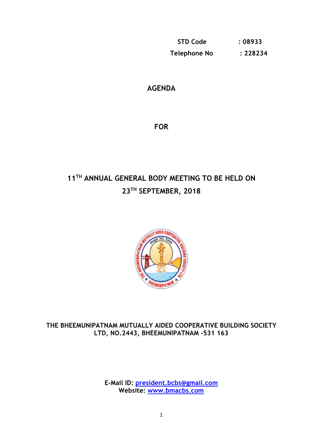 Agenda for 11Th Annual General Body Meeting to Be