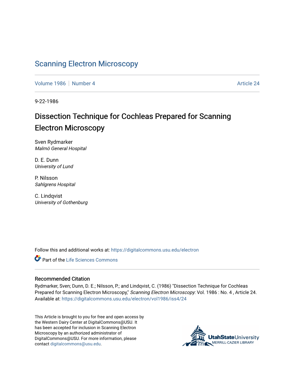 Dissection Technique for Cochleas Prepared for Scanning Electron Microscopy