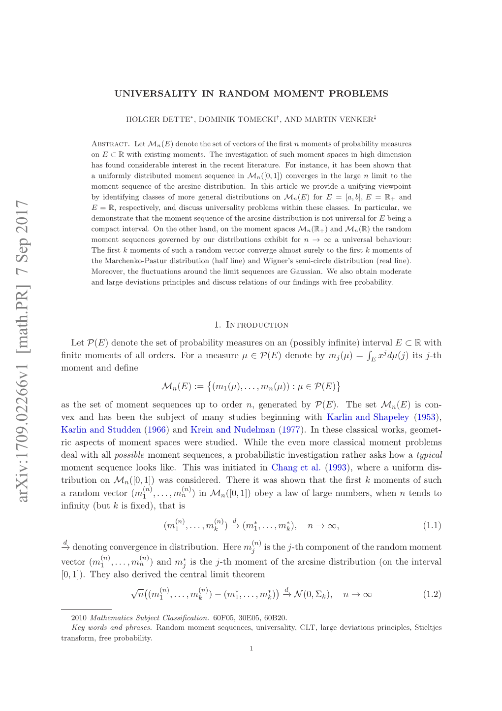 Arxiv:1709.02266V1 [Math.PR] 7 Sep 2017 Rnfr,Fe Probability