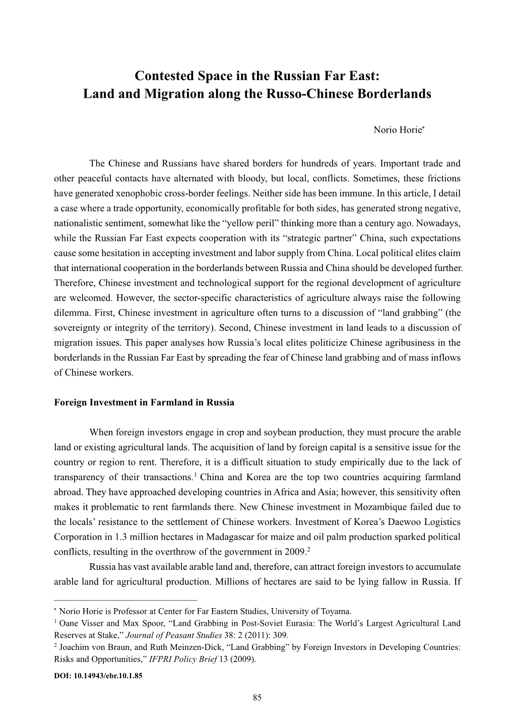 Contested Space in the Russian Far East: Land and Migration Along the Russo-Chinese Borderlands