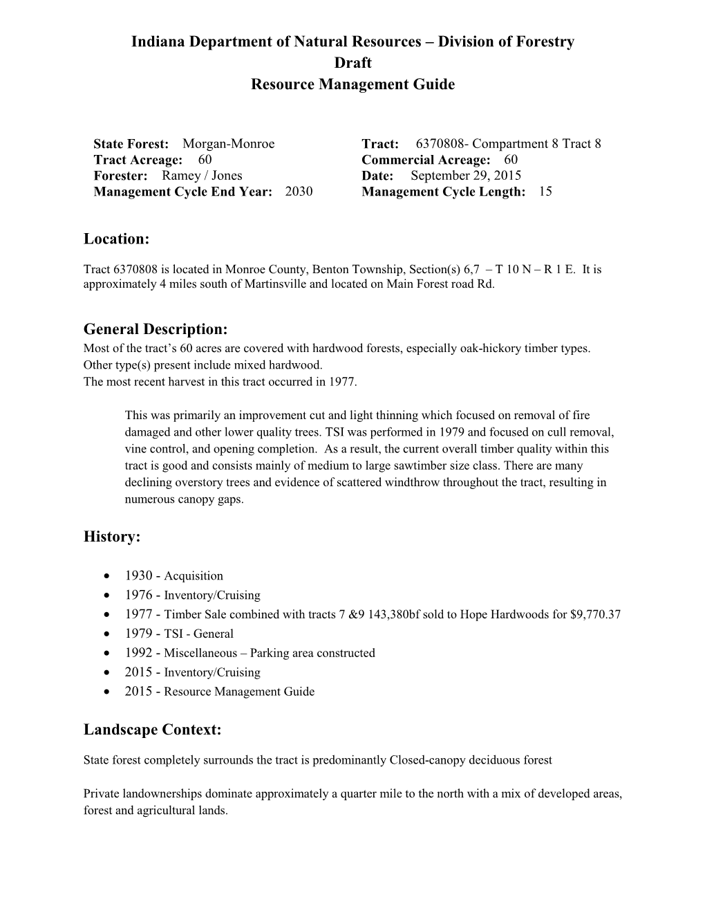 Division of Forestry Draft Resource Management Guide Location