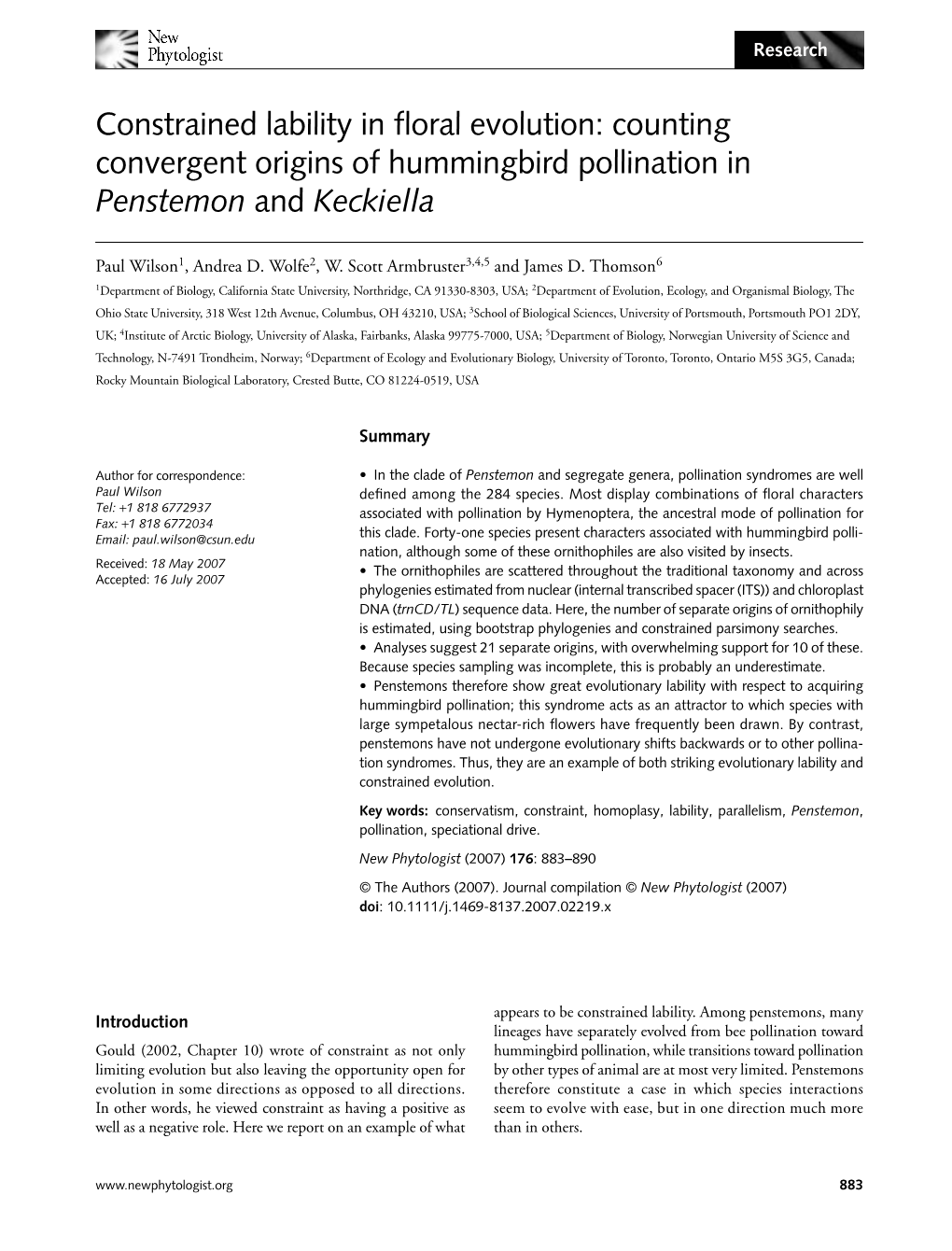 Constrained Lability in Floral Evolution: Counting Convergent Origins of Hummingbird Pollination in Penstemon and Keckiella