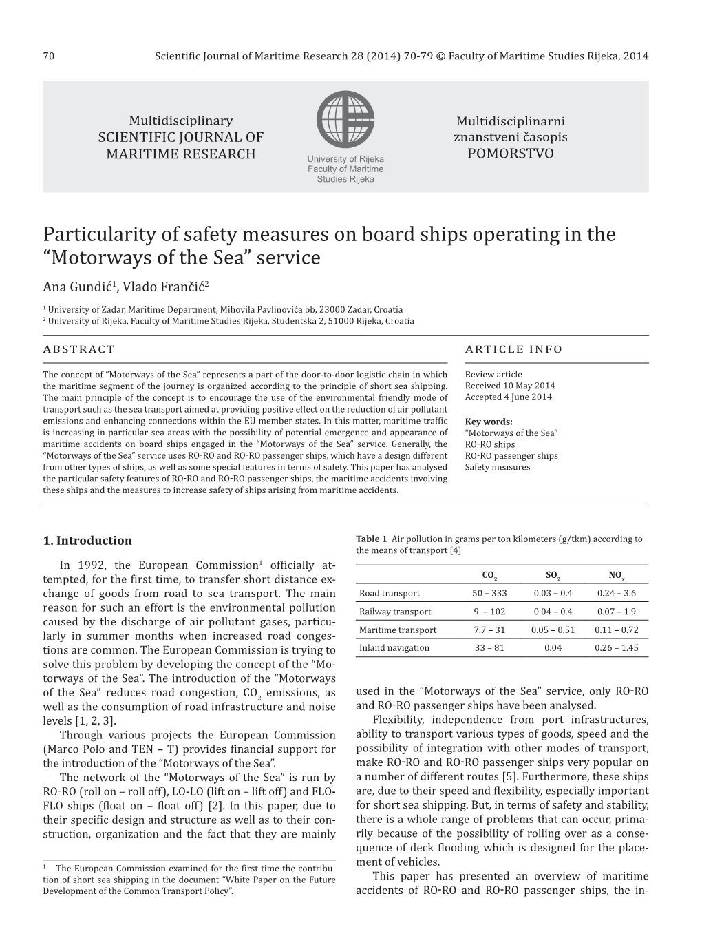 Particularity of Safety Measures on Board Ships Operating In