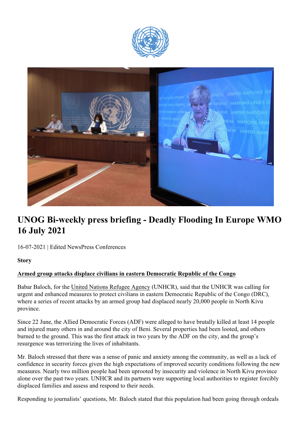 Deadly Flooding in Europe WMO 16 July 2021