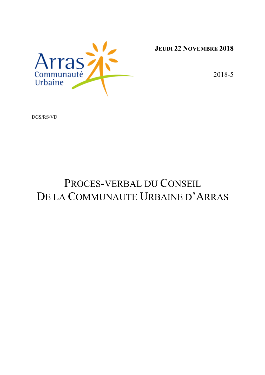 Proces-Verbal Du Conseil De La Communaute Urbaine D’Arras