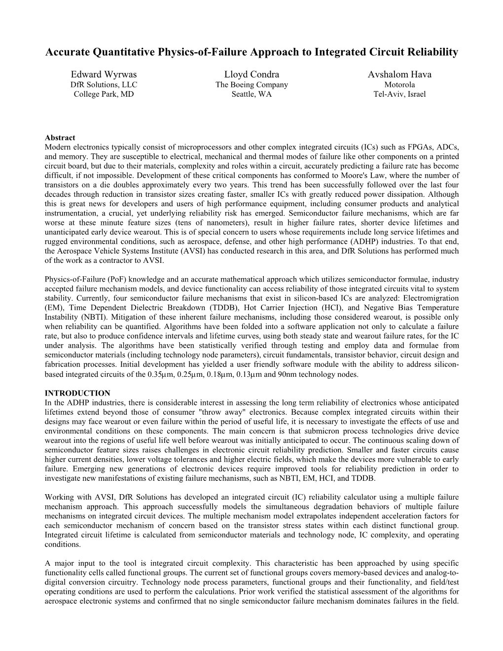 Accurate Quantitative Physics-Of-Failure Approach to Integrated Circuit Reliability