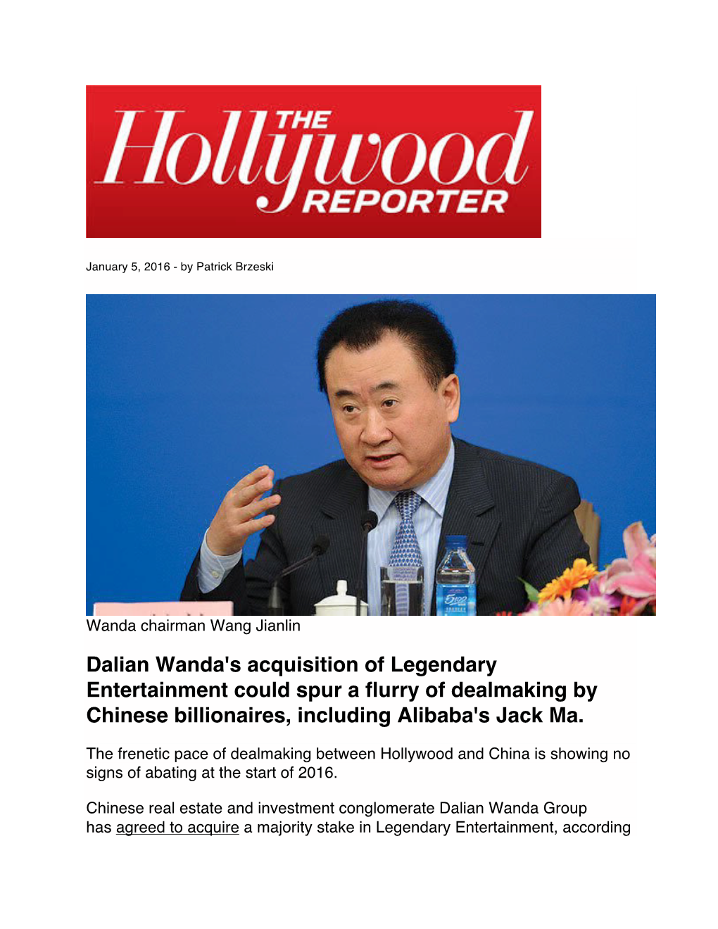 Dalian Wanda's Acquisition of Legendary Entertainment Could Spur a Flurry of Dealmaking by Chinese Billionaires, Including Alibaba's Jack Ma