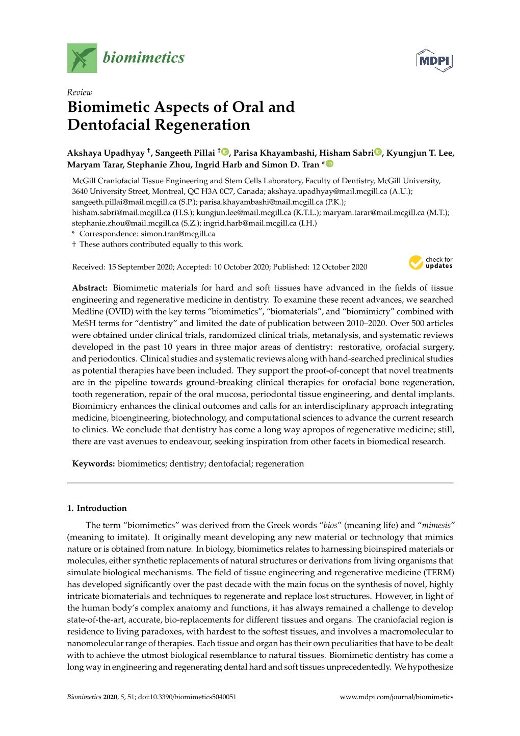 Biomimetic Aspects of Oral and Dentofacial Regeneration