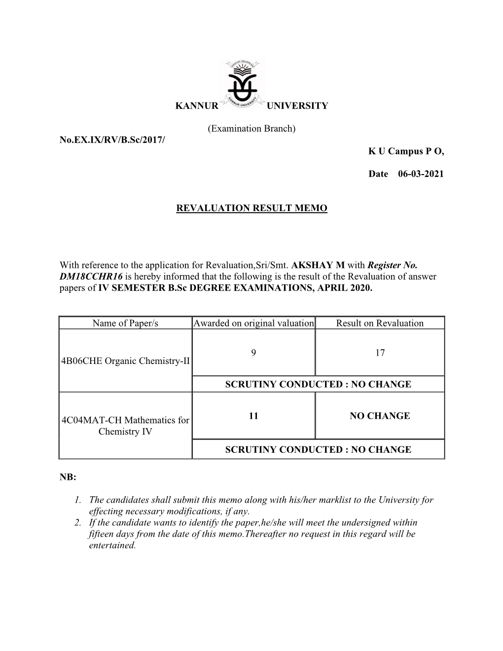 IV Semester UG