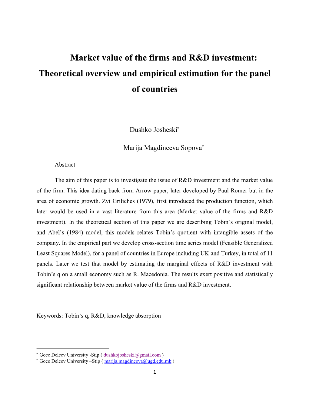 Market Value of the Firms and R&D Investment