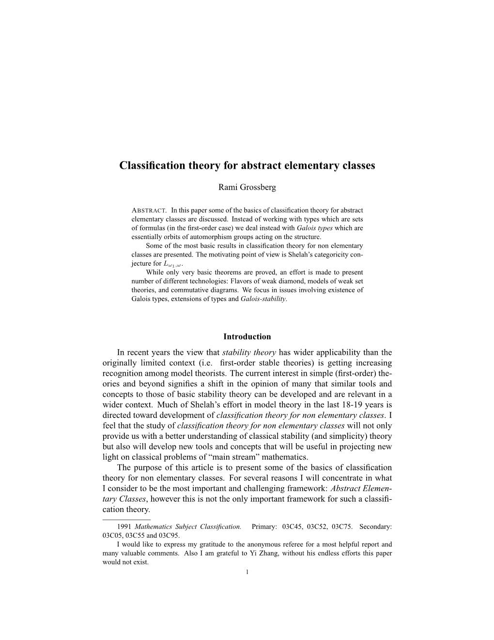 Classification Theory for Abstract Elementary Classes 3