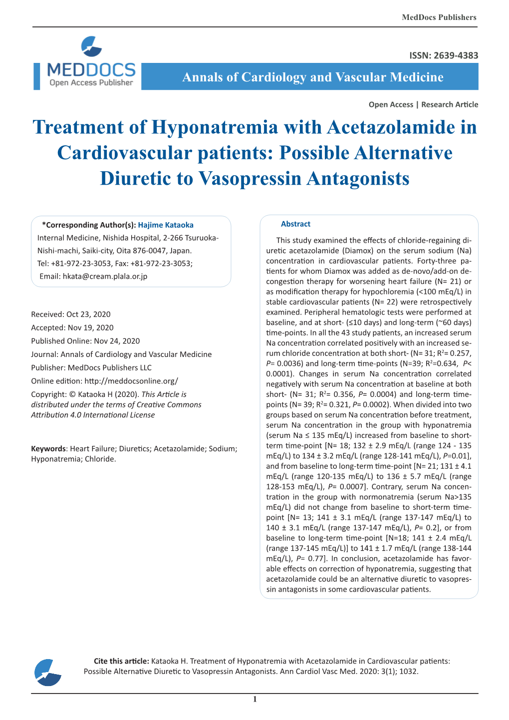 Treatment of Hyponatremia with Acetazolamide in Cardiovascular Patients: Possible Alternative Diuretic to Vasopressin Antagonists