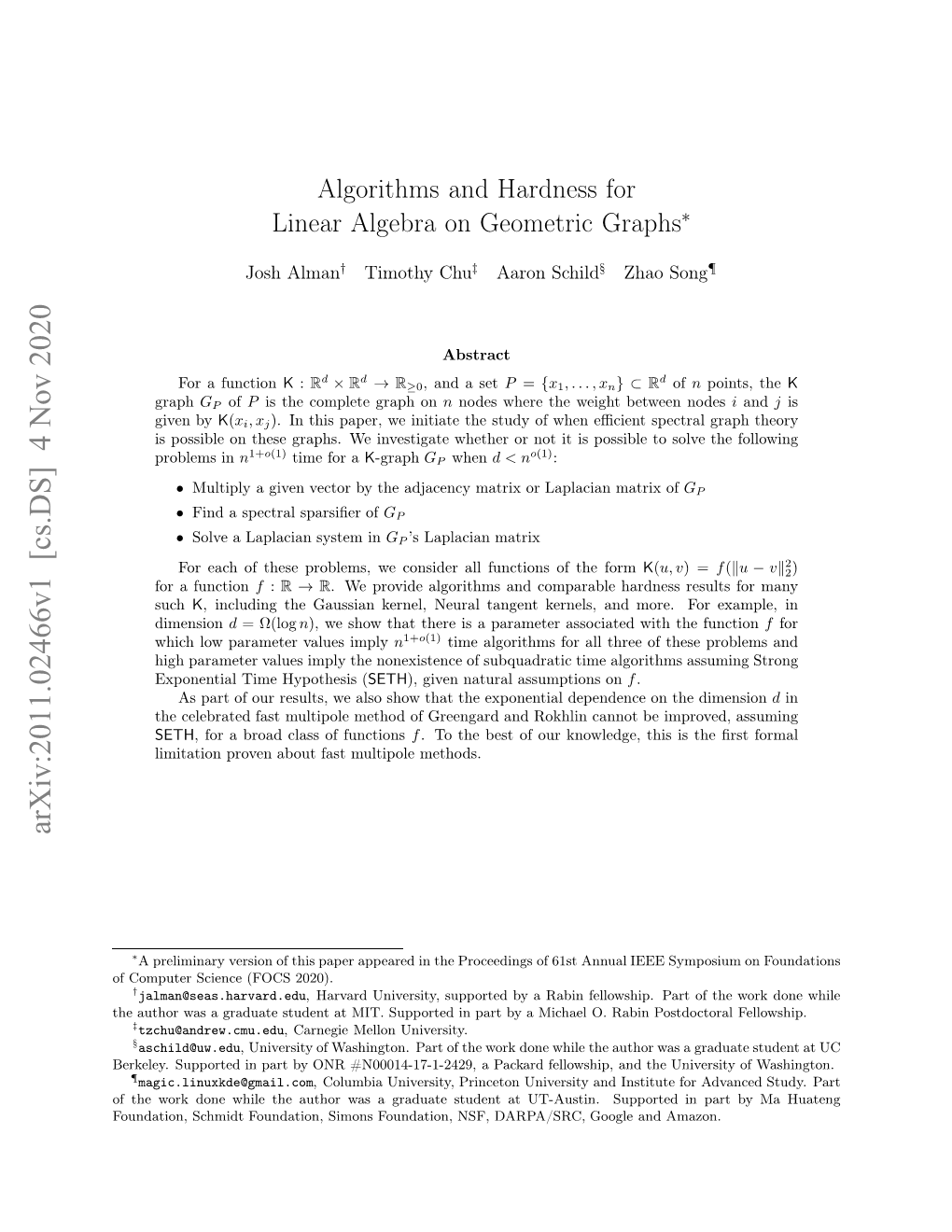 Algorithms and Hardness for Linear Algebra on Geometric Graphs