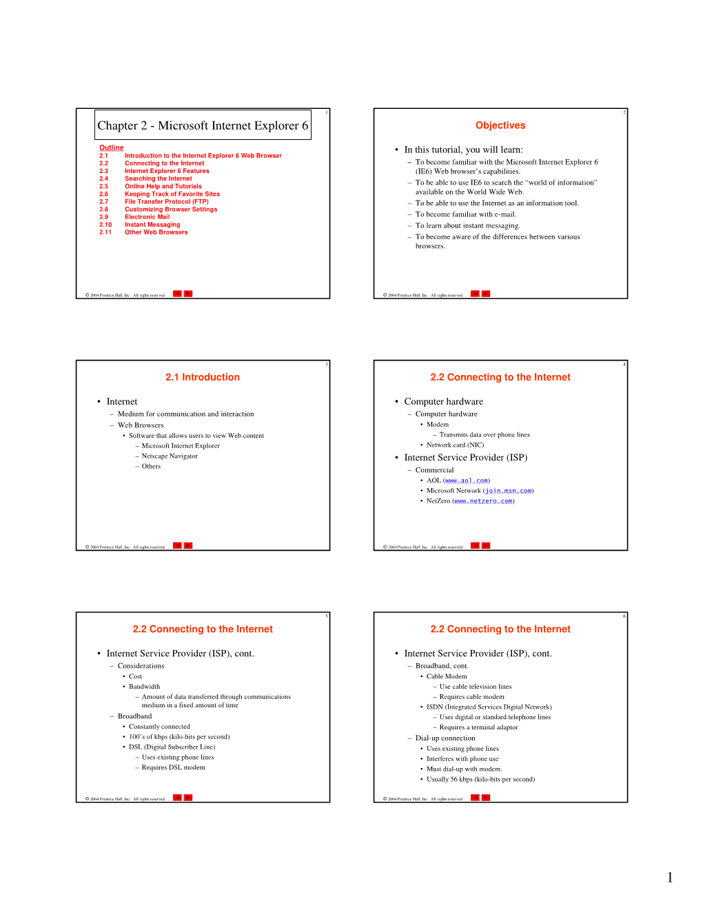 Chapter 2 - Microsoft Internet Explorer 6 Objectives