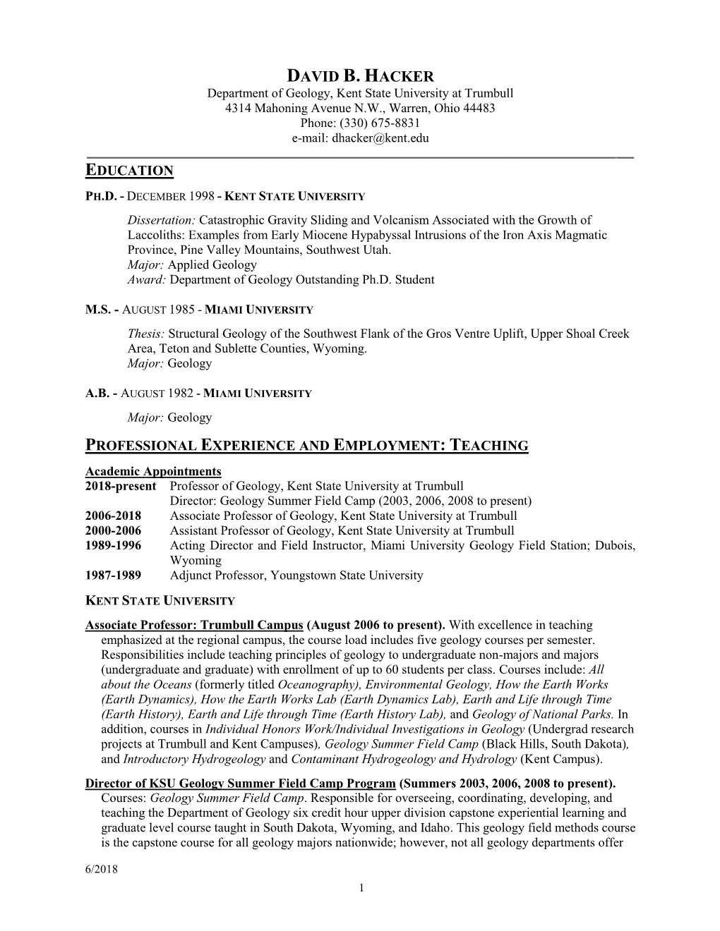 David Hacker CV