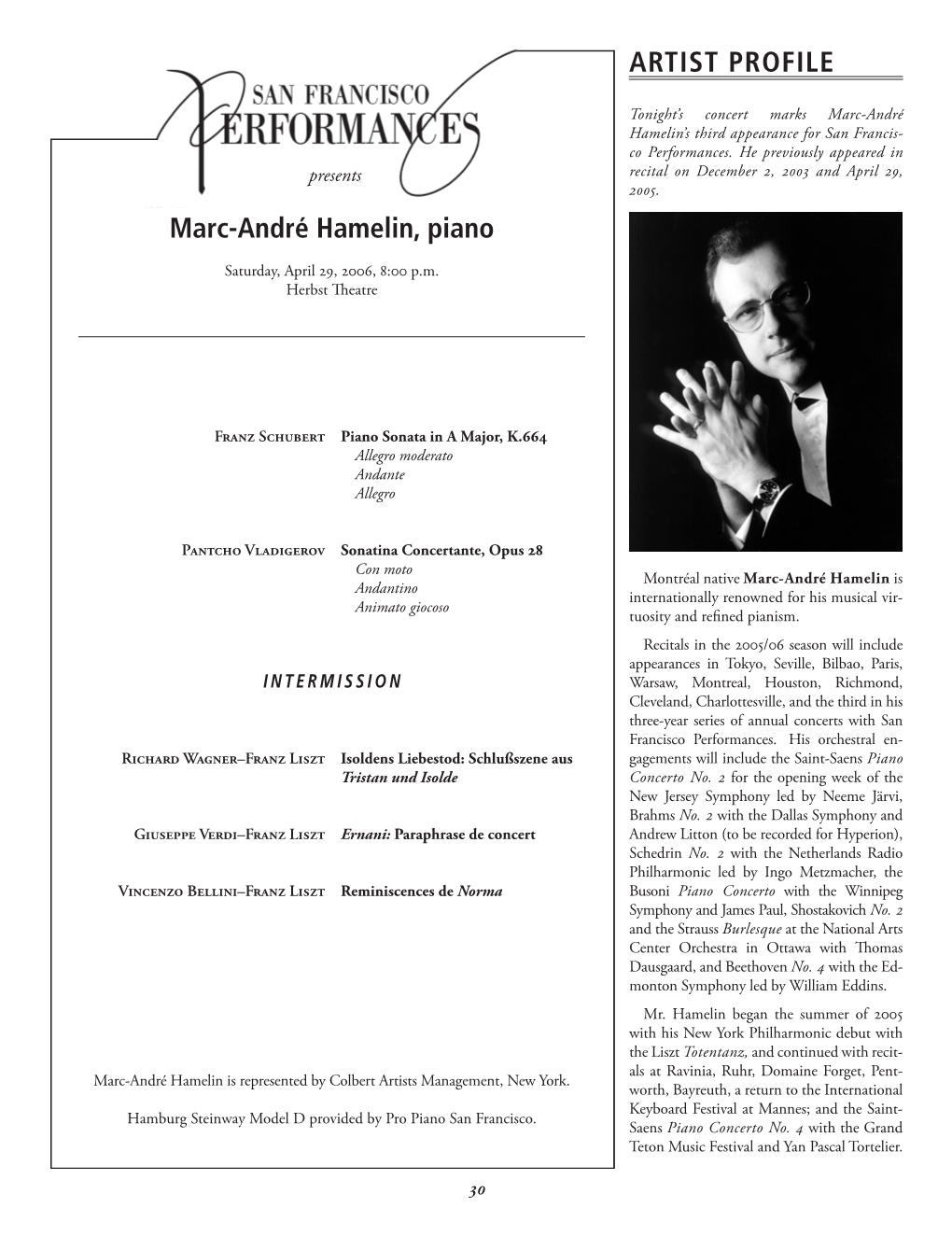 Marc-André Hamelin, Piano ARTIST PROFILE