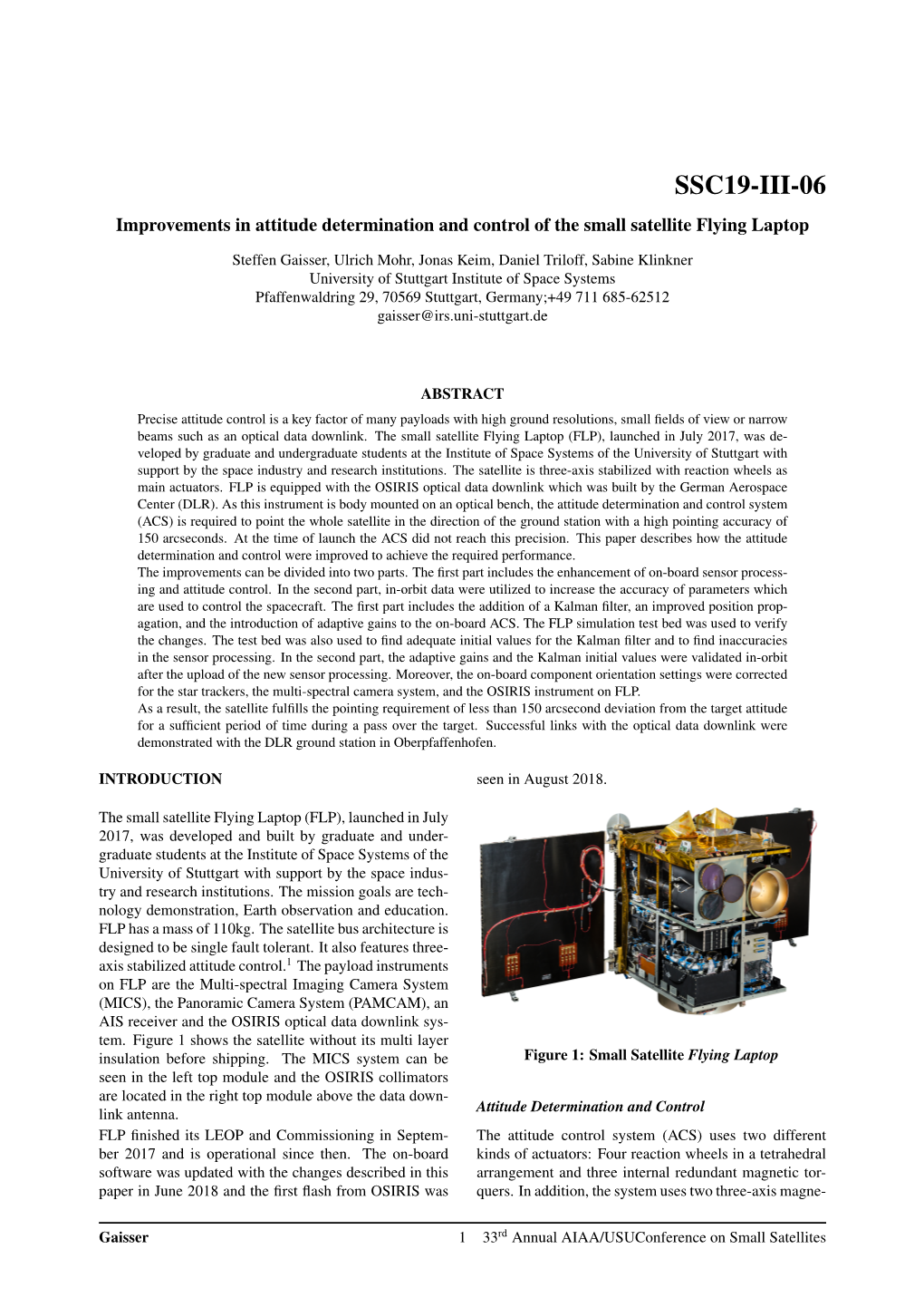 Improvements in Attitude Determination and Control of the Small Satellite Flying Laptop