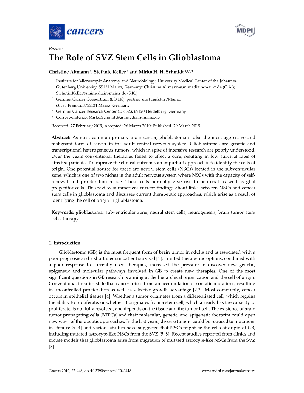 The Role of SVZ Stem Cells in Glioblastoma