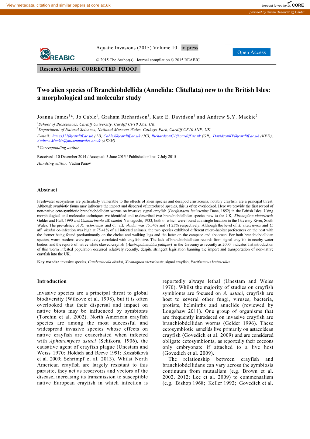 Annelida: Clitellata) New to the British Isles: a Morphological and Molecular Study