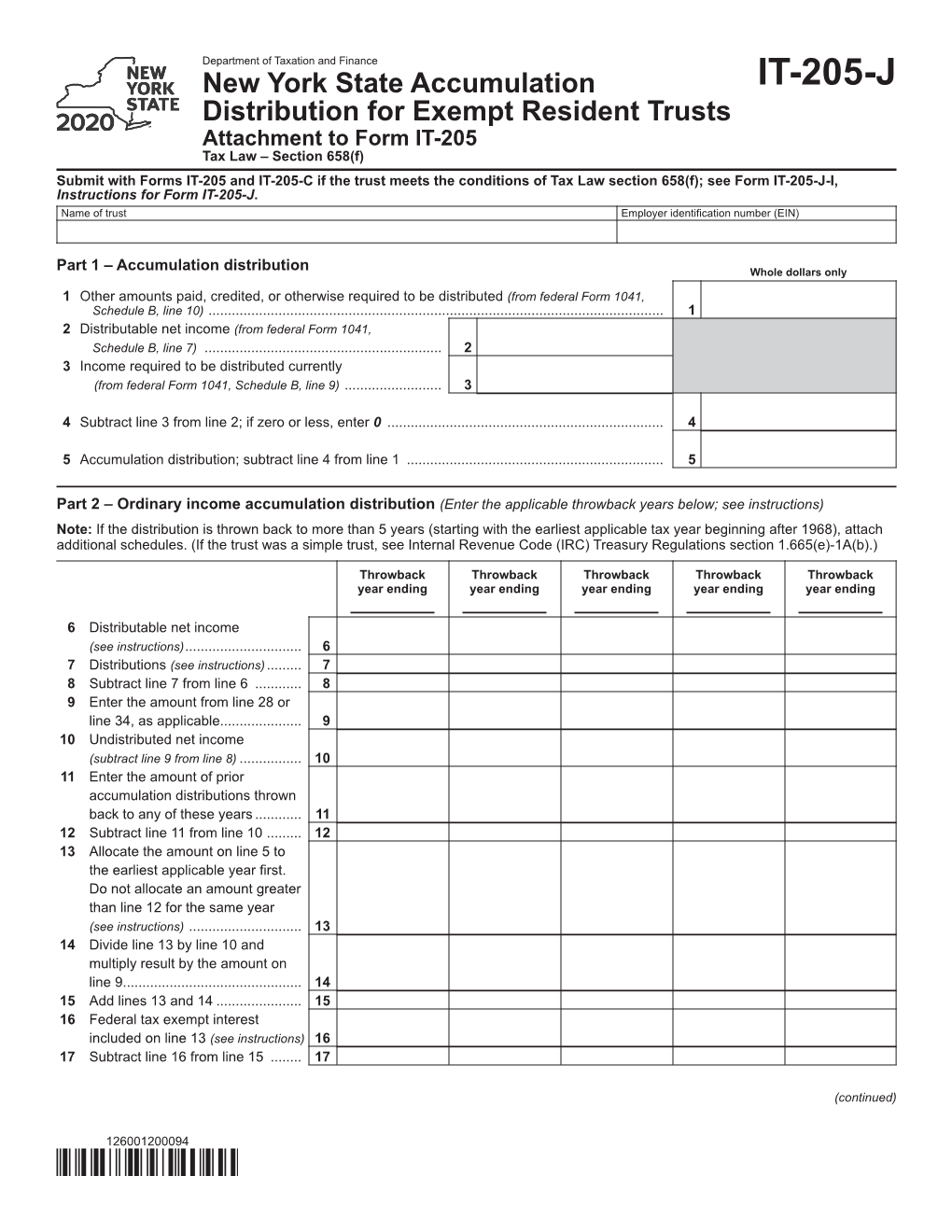 Form IT-205-J New York State Accumulation Distribution For