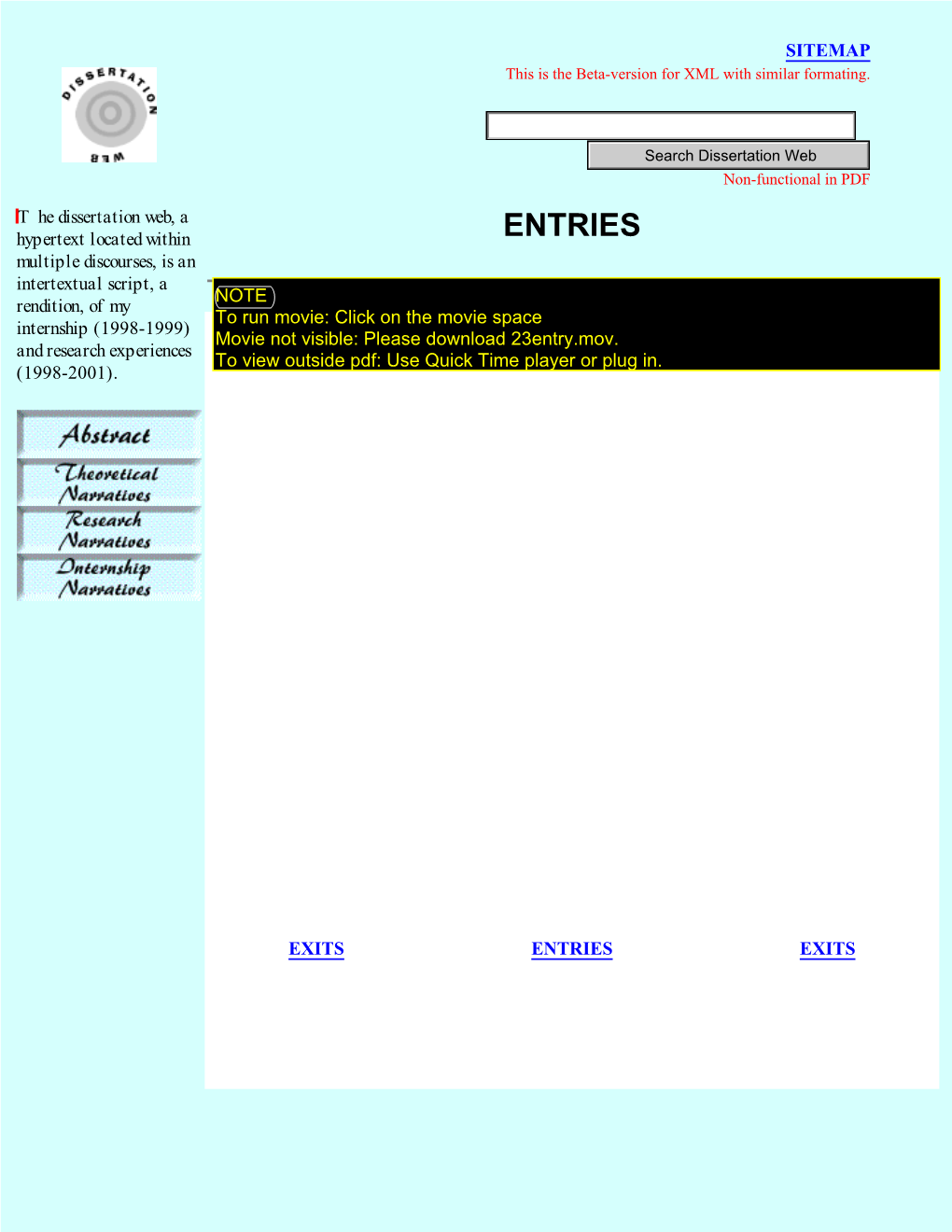 Hypertext Located Within ENTRIES Multiple Discourses, Is an Intertextual Script, a Rendition, of My Internship (1998-1999) and Research Experiences (1998-2001)