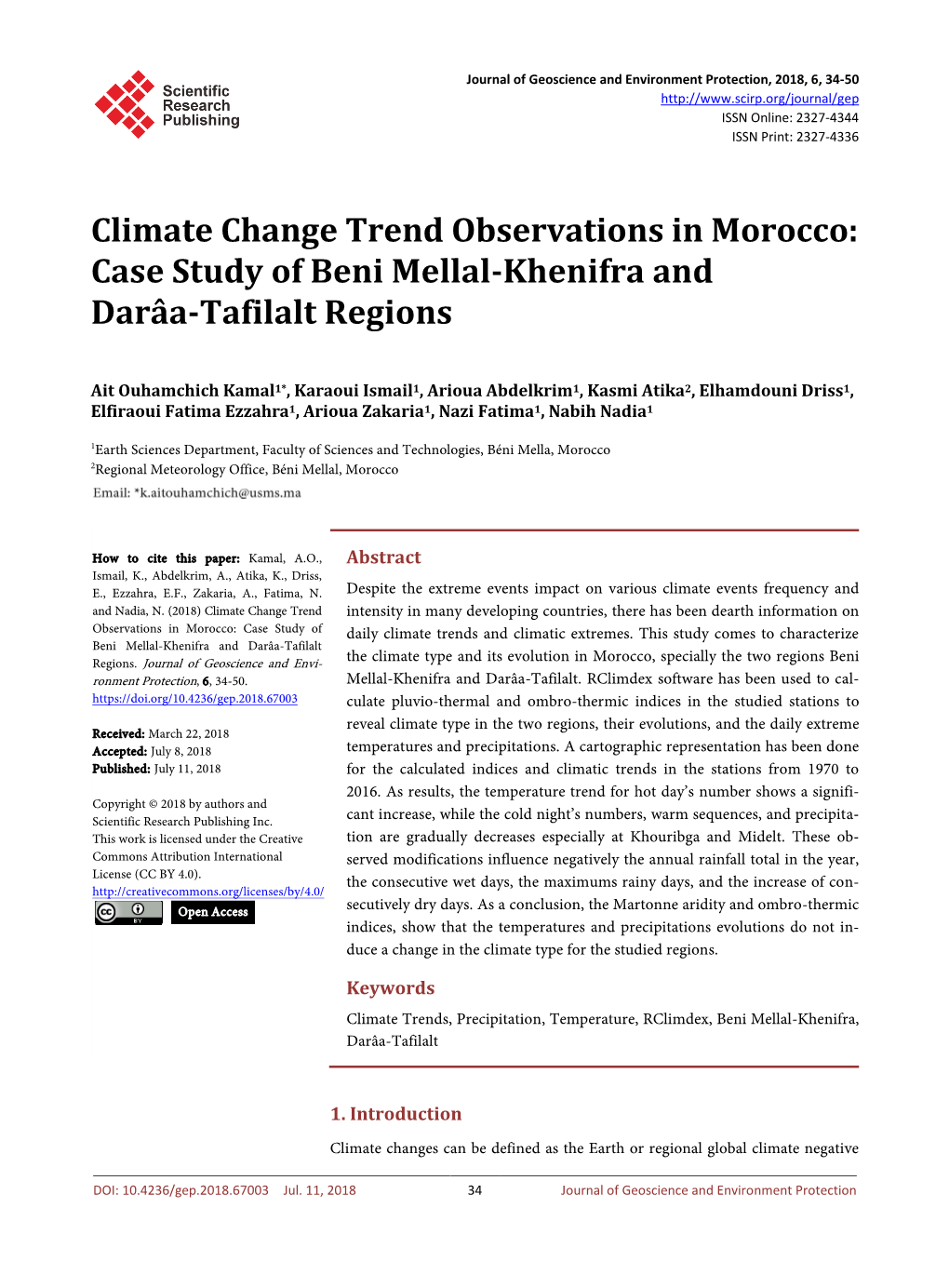 Case Study of Beni Mellal-Khenifra and Darâa-Tafilalt Regions