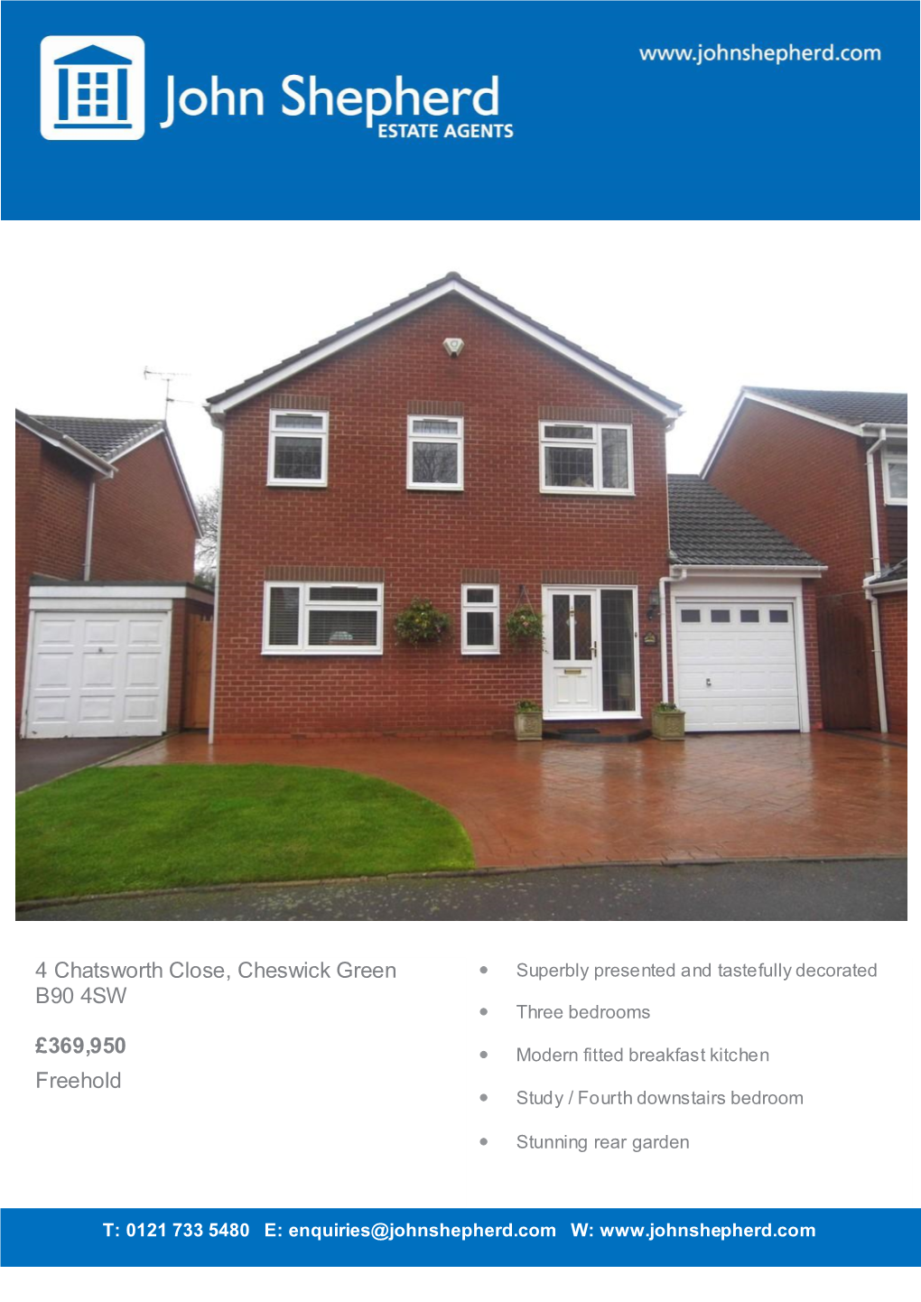 4 Chatsworth Close, Cheswick Green B90 4SW £369,950 Freehold