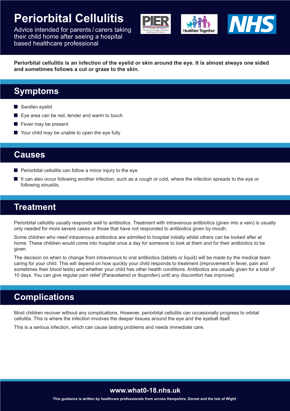 Periorbital Cellulitis Advice Intended for Parents / Carers Taking Their Child Home After Seeing a Hospital Based Healthcare Professional