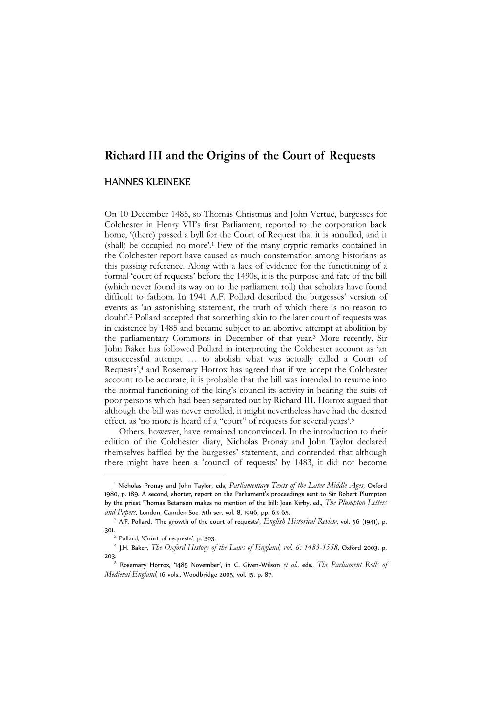 Richard III and the Origins of the Court of Requests