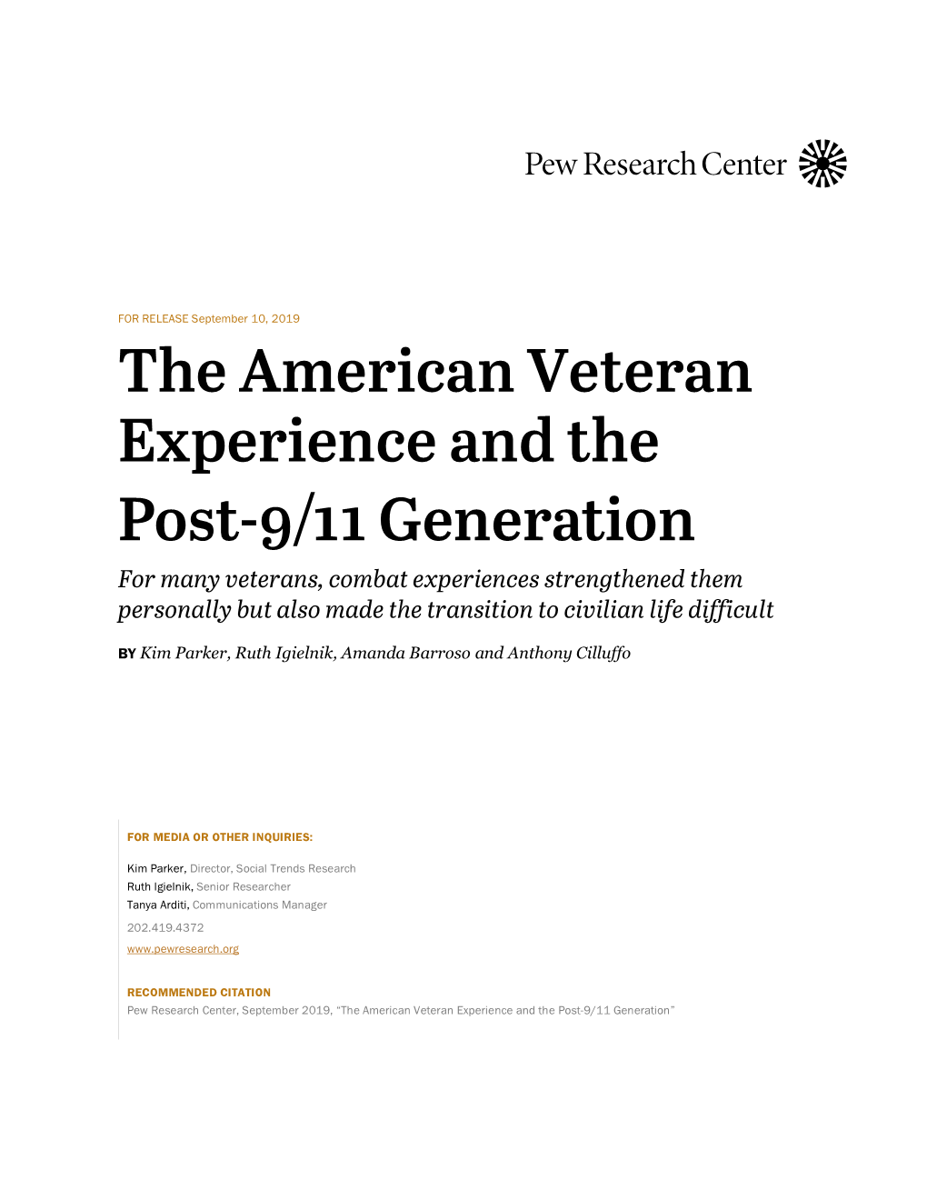 The American Veteran Experience and the Post-9/11 Generation