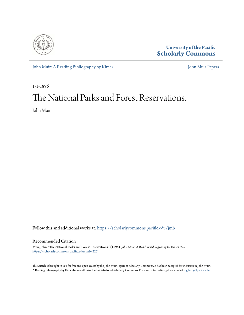 The National Parks and Forest Reservations